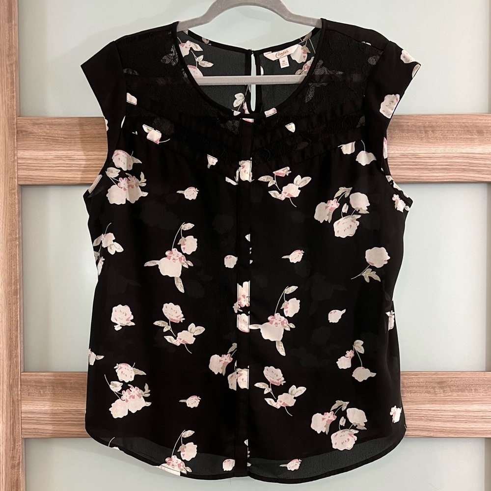 Candie's | Black & Floral Sleeveless Blouse | Size XL